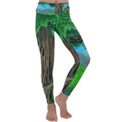 Green Forest Tropical Jungle Tree Wood Nature Kids  Lightweight Velour Classic Yoga Leggings by Wegoenart