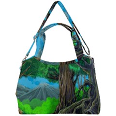 Green Forest Tropical Jungle Tree Wood Nature Double Compartment Shoulder Bag by Wegoenart