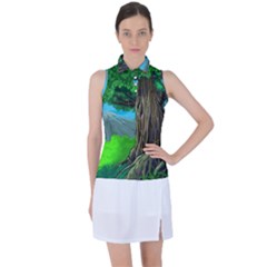 Green Forest Tropical Jungle Tree Wood Nature Women s Sleeveless Polo Tee by Wegoenart