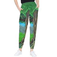 Green Forest Tropical Jungle Tree Wood Nature Tapered Pants by Wegoenart