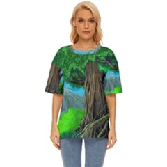 Green Forest Tropical Jungle Tree Wood Nature Oversized Basic Tee by Wegoenart