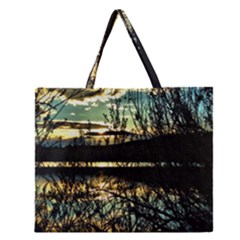 Forest Sunset Dusk Reflection Zipper Large Tote Bag by Wegoenart