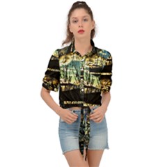 Forest Sunset Dusk Reflection Tie Front Shirt  by Wegoenart