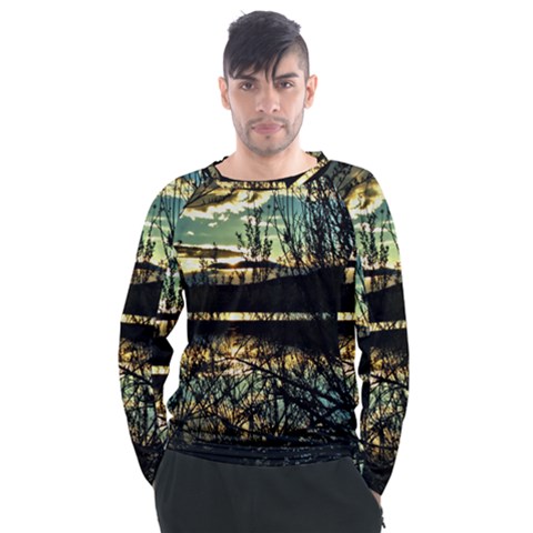 Forest Sunset Dusk Reflection Men s Long Sleeve Raglan Tee by Wegoenart