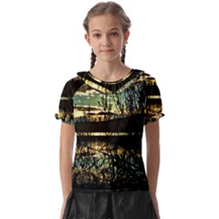 Forest Sunset Dusk Reflection Kids  Frill Chiffon Blouse by Wegoenart