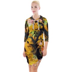 Japan Garden Color Tree Zen Quarter Sleeve Hood Bodycon Dress by Wegoenart