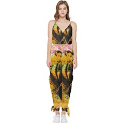 Japan Garden Color Tree Zen Sleeveless Tie Ankle Chiffon Jumpsuit by Wegoenart