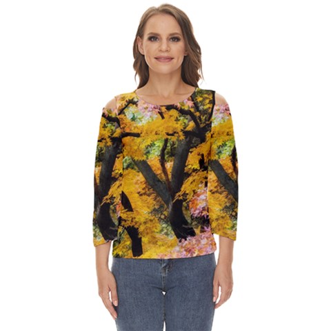 Japan Garden Color Tree Zen Cut Out Wide Sleeve Top by Wegoenart