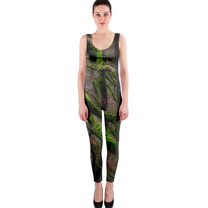 Tree Moss Forest Bark Wood Trunk One Piece Catsuit