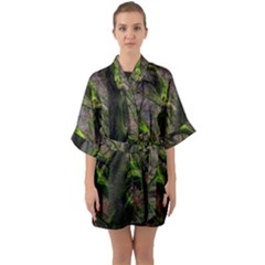 Tree Moss Forest Bark Wood Trunk Half Sleeve Satin Kimono  by Wegoenart