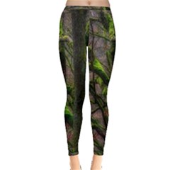 Tree Moss Forest Bark Wood Trunk Inside Out Leggings by Wegoenart