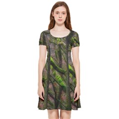 Tree Moss Forest Bark Wood Trunk Inside Out Cap Sleeve Dress by Wegoenart