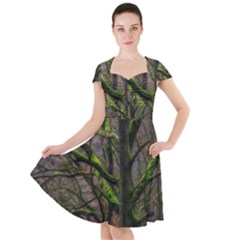 Tree Moss Forest Bark Wood Trunk Cap Sleeve Midi Dress by Wegoenart