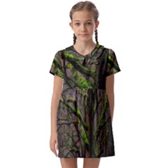 Tree Moss Forest Bark Wood Trunk Kids  Asymmetric Collar Dress by Wegoenart