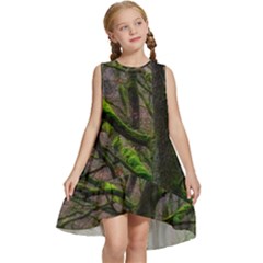 Tree Moss Forest Bark Wood Trunk Kids  Frill Swing Dress by Wegoenart