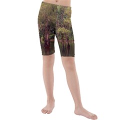 Landscape Jungle Reflection Nature Kids  Mid Length Swim Shorts by Wegoenart