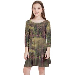 Landscape Jungle Reflection Nature Kids  Quarter Sleeve Skater Dress by Wegoenart