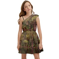 Landscape Jungle Reflection Nature Kids  One Shoulder Party Dress by Wegoenart