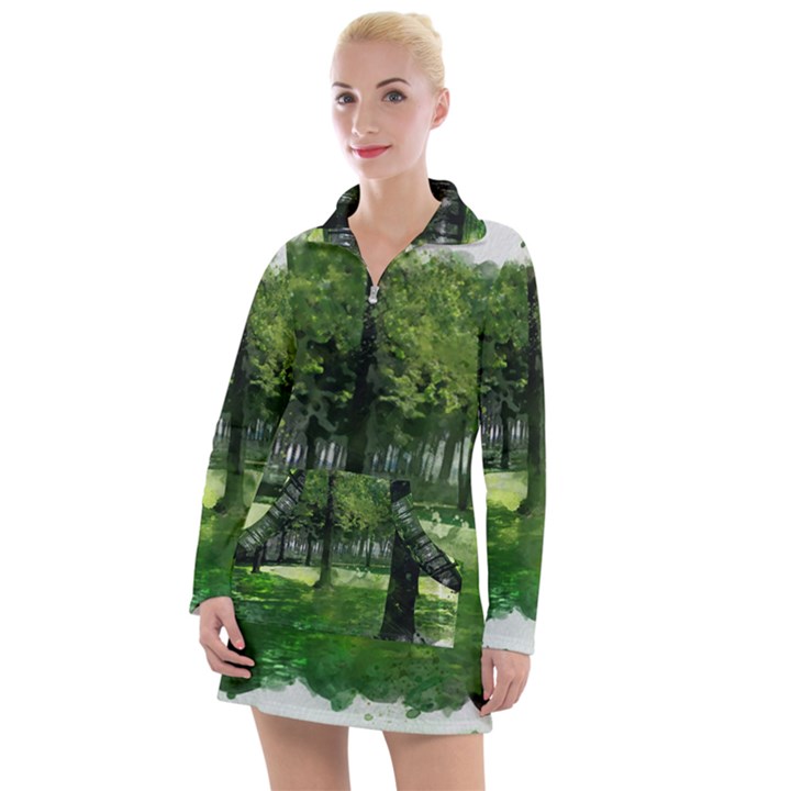 Beeches Trees Tree Lawn Forest Nature Women s Long Sleeve Casual Dress