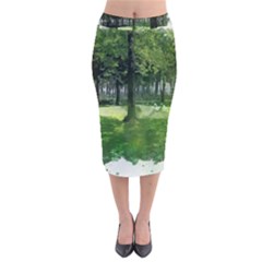 Beeches Trees Tree Lawn Forest Nature Velvet Midi Pencil Skirt by Wegoenart