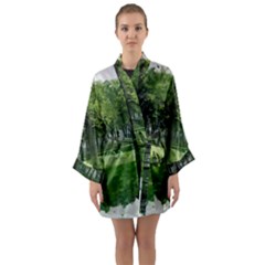 Beeches Trees Tree Lawn Forest Nature Long Sleeve Satin Kimono by Wegoenart