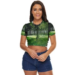 Beeches Trees Tree Lawn Forest Nature Side Button Cropped Tee by Wegoenart