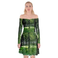 Beeches Trees Tree Lawn Forest Nature Off Shoulder Skater Dress by Wegoenart