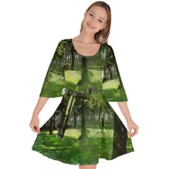 Beeches Trees Tree Lawn Forest Nature Velour Kimono Dress by Wegoenart