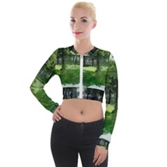 Beeches Trees Tree Lawn Forest Nature Long Sleeve Cropped Velvet Jacket by Wegoenart