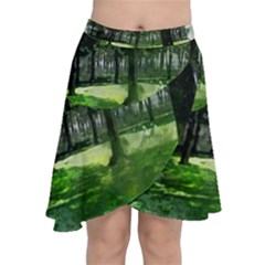 Beeches Trees Tree Lawn Forest Nature Chiffon Wrap Front Skirt by Wegoenart