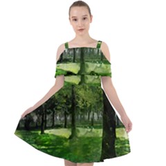 Beeches Trees Tree Lawn Forest Nature Cut Out Shoulders Chiffon Dress by Wegoenart