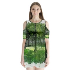 Beeches Trees Tree Lawn Forest Nature Shoulder Cutout Velvet One Piece