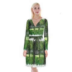 Beeches Trees Tree Lawn Forest Nature Long Sleeve Velvet Front Wrap Dress by Wegoenart