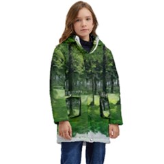 Beeches Trees Tree Lawn Forest Nature Kid s Hooded Longline Puffer Jacket by Wegoenart