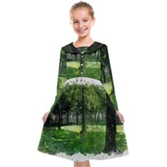 Beeches Trees Tree Lawn Forest Nature Kids  Midi Sailor Dress by Wegoenart