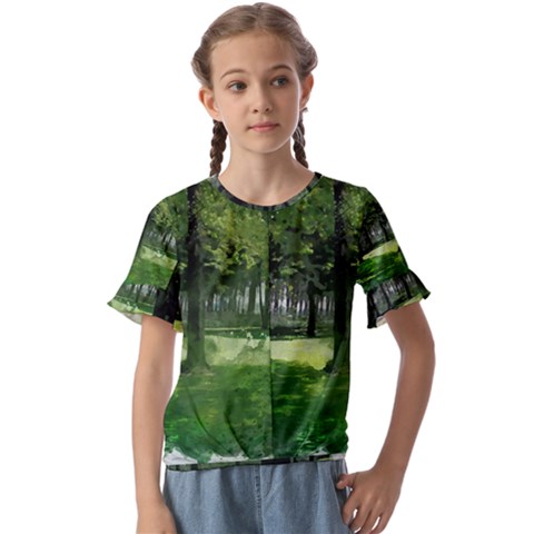 Beeches Trees Tree Lawn Forest Nature Kids  Cuff Sleeve Scrunch Bottom Tee by Wegoenart