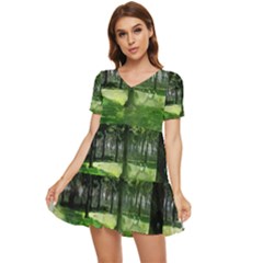 Beeches Trees Tree Lawn Forest Nature Tiered Short Sleeve Babydoll Dress by Wegoenart