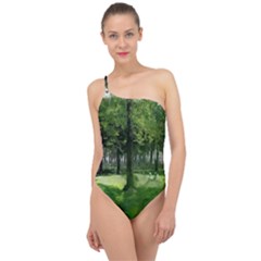 Beeches Trees Tree Lawn Forest Nature Classic One Shoulder Swimsuit by Wegoenart