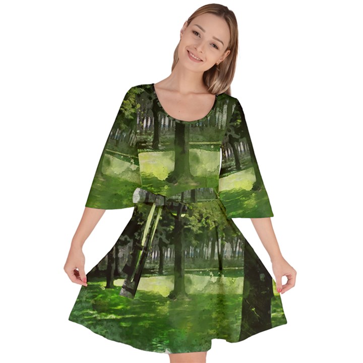 Beeches Trees Tree Lawn Forest Nature Velour Kimono Dress