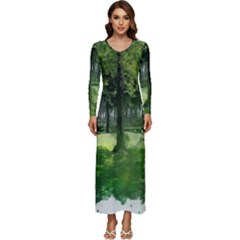 Beeches Trees Tree Lawn Forest Nature Long Sleeve Velour Longline Maxi Dress by Wegoenart