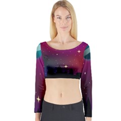 Asteroid Comet Star Space Aurora Long Sleeve Crop Top by Wegoenart