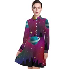 Asteroid Comet Star Space Aurora Long Sleeve Chiffon Shirt Dress by Wegoenart