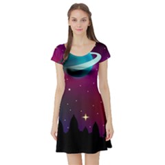 Asteroid Comet Star Space Aurora Short Sleeve Skater Dress by Wegoenart