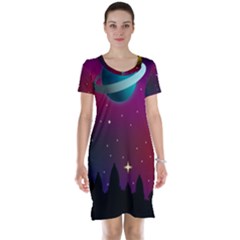 Asteroid Comet Star Space Aurora Short Sleeve Nightdress by Wegoenart