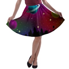 Asteroid Comet Star Space Aurora A-line Skater Skirt by Wegoenart