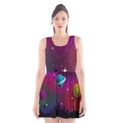 Asteroid Comet Star Space Aurora Scoop Neck Skater Dress by Wegoenart