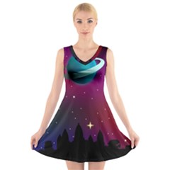 Asteroid Comet Star Space Aurora V-neck Sleeveless Dress by Wegoenart