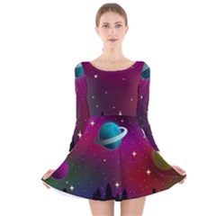 Asteroid Comet Star Space Aurora Long Sleeve Velvet Skater Dress by Wegoenart