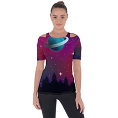 Asteroid Comet Star Space Aurora Shoulder Cut Out Short Sleeve Top by Wegoenart