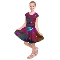 Asteroid Comet Star Space Aurora Kids  Short Sleeve Dress